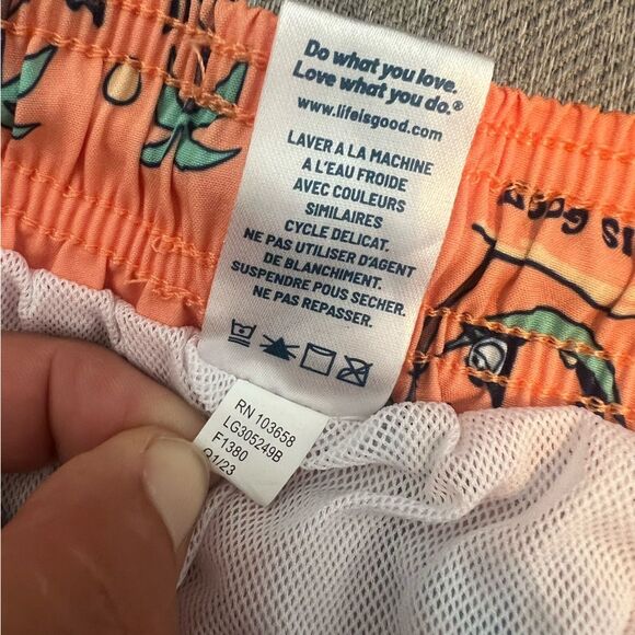 Life Is Good Mens Swim Trunks Board Shorts Drawstring Palm Tree Print Coral XL - Picture 7 of 8